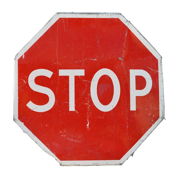 Старый Красный Стоп Дорожный Знак Изолированные Белом Фоне — стоковое фото
