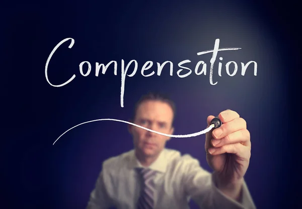 Businessman Writing Compensation Concept White Pen Clear Screen — стоковое фото